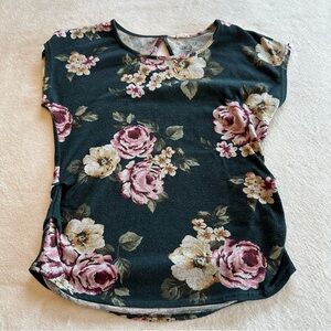 1213 Mine Pink Floral Cap Sleeve T-Shirt